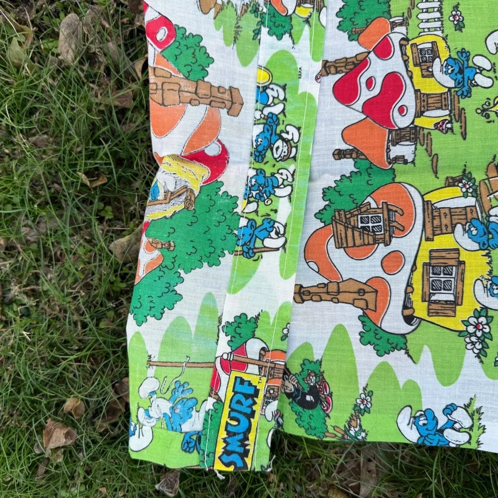 Vintage 70s Smurfs‎ Curtain Set 2 Valances 2 Long Curtians 2 Short Cartoon Retro